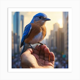 Bluebird On A Hand Art Print