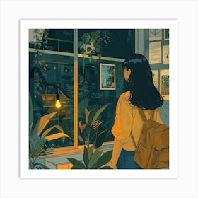 Girl Looking Out Of A Window Art Print