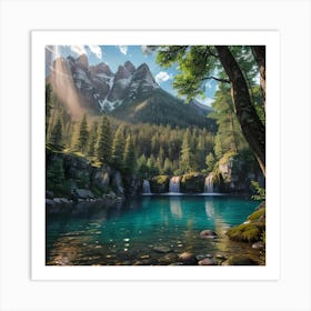 Waterfall In The Mountains 2 Art Print