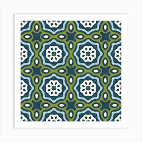 Vintage Bloom Tile Octagon In Olive And Blue Art Print