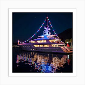 Stunning Yacht Party With Colorful Decorations At Night 1 Art Print