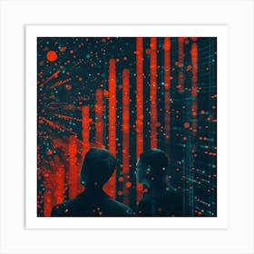 Two People Looking At Data Art Print