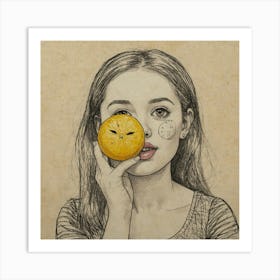 Girl With An Orange 2 Art Print