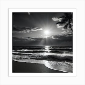 Black And White Beach 10 Art Print