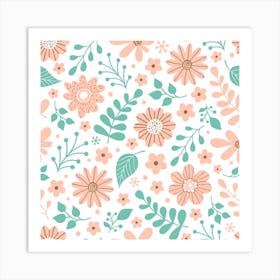 Pattern With Flowers Leaves Art Print