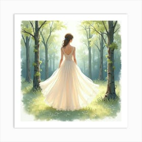 Delicate Dress In Watercolor, With A Serene Forest Backdrop 1 Art Print