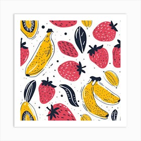 Bananas And Strawberries Seamless Pattern 3 Art Print