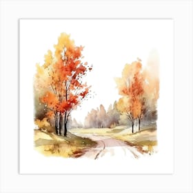 Watercolor Autumn Road 1 Art Print