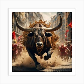 Bull Running In The Street Art Print