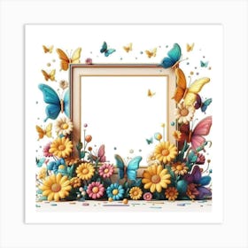 Frame With Butterflies And Flowers 1 Art Print