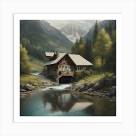 Cabin In The Mountains Art Print