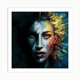 A Captivating Abstract Portrait Divided Into Two Art Print