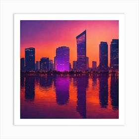 Qatar City Skyline At Sunset Art Print