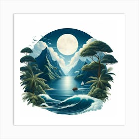 Moonlight Over The Ocean Art Print