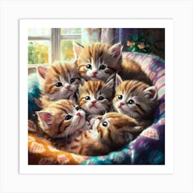 Kittens In A Basket Art Print