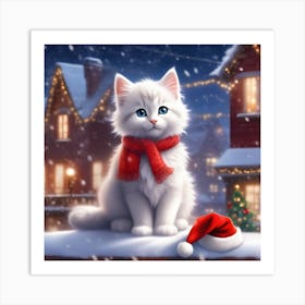 Cute Christmas Kitten Art Print