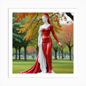 Estatua Con Colores Rojo Y Blanco Art Print