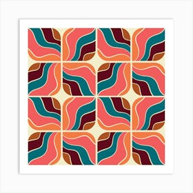 Wavy Geometric Leaves 70s Retro Art Print