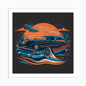 Classic Car At Sunset Art Print