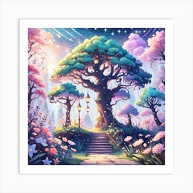 A Fantasy Forest With Twinkling Stars In Pastel Tone Square Composition 64 Art Print