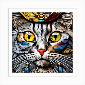 Cat, Pop Art 3D stained glass cat superhero limited edition 56/60 Art Print