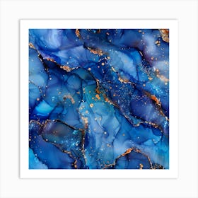 Abstract Blue And Gold Marble Texture Art Print