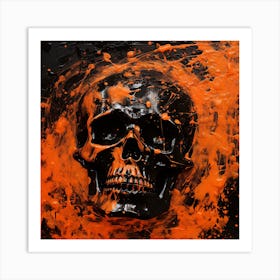 Skull With Orange Paint Splashes Art Print