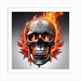 Halloween Skull Fire Blood Ultra Hd Realistic Vivid Colors Highly Detailed Uhd Drawing Pen Art Print