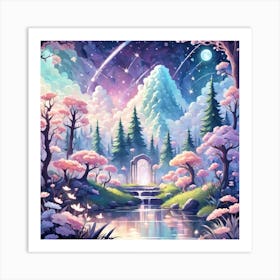 A Fantasy Forest With Twinkling Stars In Pastel Tone Square Composition 24 Art Print