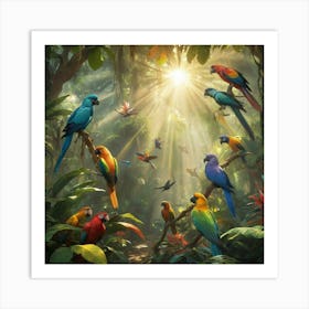 Parrots In The Jungle Paintings Art Print 3 Art Print