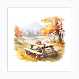 Autumn Picnic Table 1 Art Print