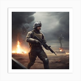 Soldier In Field Of Battle Art Print