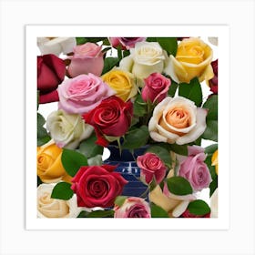 Colorful Roses In A Vase Art Print