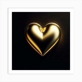 Golden Heart On Black Background Art Print