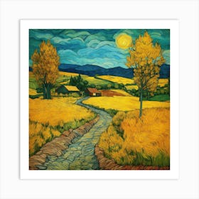 Color Line Drawing Of Landscape Art Print