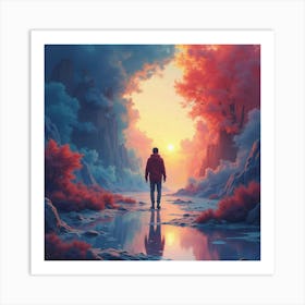 Soul Exploring A Surreal, Colorful Watercolor Dreamscape 1 Art Print