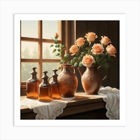 Roses On The Window Sill Art Print