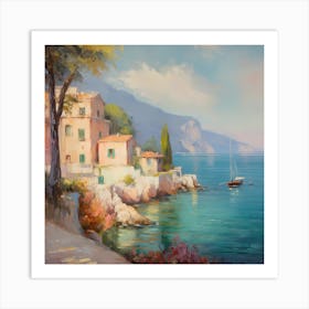 Sun-Kissed Horizons: Impressionist Tranquility in Italy Art Print