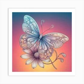 Line Art butterfly 3 Art Print