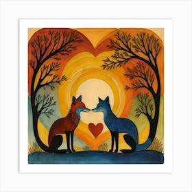 Foxes In Love Art Print
