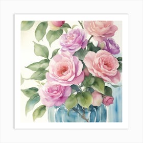 Pink Roses In A Vase Art Print