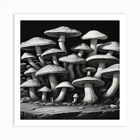 Mushrooms On A Rock Art Print