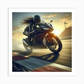 Woman Riding A Motorcycle Art Print