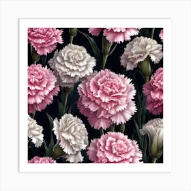 Pink and White Carnations with Fringed Petals Art Print