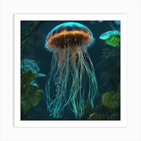 Bioluminescent Jellyfish Fish In A Jungle Fractal Pattern Vibrant By Jacob Lawrence And Francis 992543567 (3) Art Print