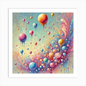 Guache Textured Falling Bubbles.AI Art Print