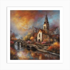 Enchanting European Village – A Captivating Oil Paint Fantasy with Mystical Elements and Unique Textures Art Print