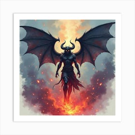 Demon Summoning Dark Forces In A Colorful Watercolor Storm 1 Art Print