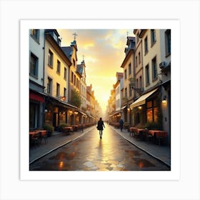 Street Scene At Sunset Art Print