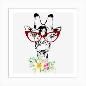 Cute Giraffe Glasses With Flowers Art Print